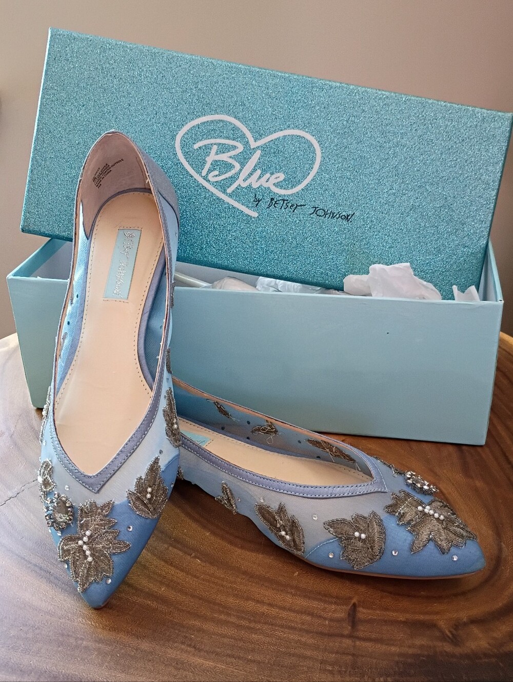 Blue By Betsey Johnson Adele Jeweled Blue Wedding Bridal Flats Size 8 New In Box